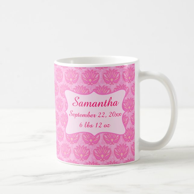 Rosa Damask Flicka Namn Personlig Birance Kaffemugg (Höger)