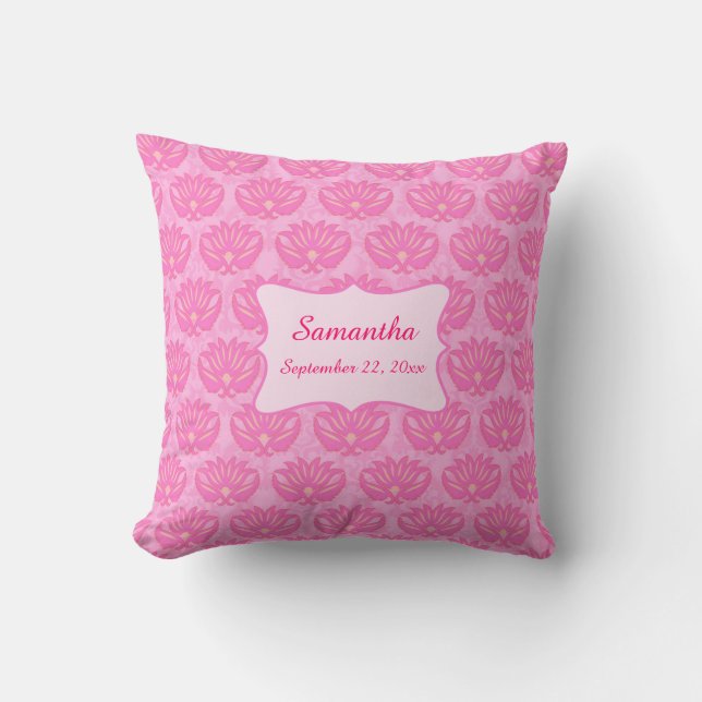 Rosa Damask Flicka Namn Personlig Birance Kudde (Framsida)