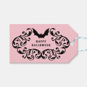 Rosa Damask Glam Fladdermus Happy halloween Presentetikett