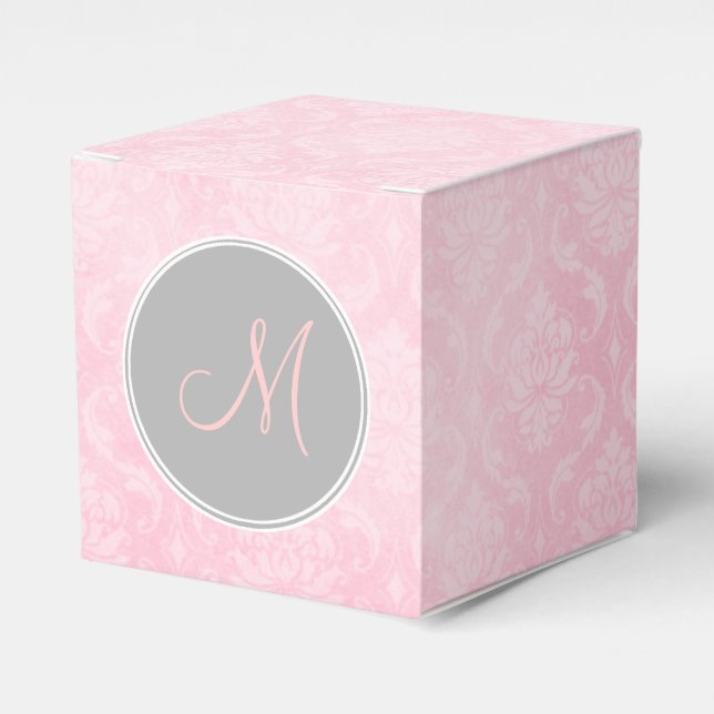 Rosa Damask Grått Monogram-favoritruta Presentaskar (Framsidan Sidan)