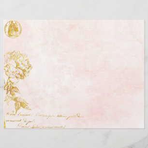 Rosa Damask & Guld Blommigt Skrapbok Papper