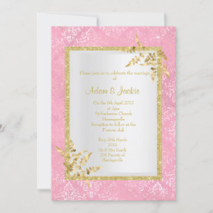 ROSA DAMASK GULD LÖV ELEGANT CLASSY BRÖLLOP INBJUDNINGAR