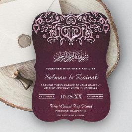 Rosa Damask islamisk muslimsk bröllopsinbjudan Inbjudningar