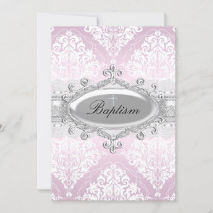 Rosa Damask & Juvelkors Dopinbjudan Inbjudningar