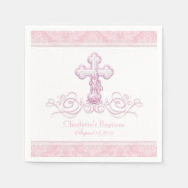 Rosa Damask Kor Girls Baptism Communion Napkins Pappersservett