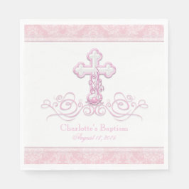Rosa Damask Kor Girls Baptism Communion Napkins Pappersservett