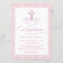 Rosa Damask Kor Girls Baptism-inbjudan