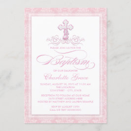 Rosa Damask Kor Girls Baptism-inbjudan Inbjudningar