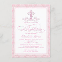 Rosa Damask Kor Girls Baptism-inbjudan