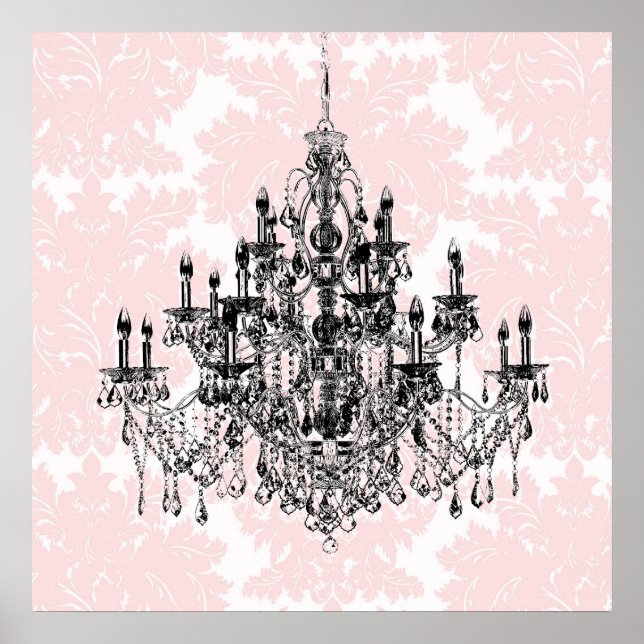 Rosa Damask Kristallkrona Väggkonsttryck Poster (Framsidan)