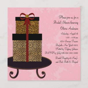 Rosa Damask Leopard Gåvor Bröllopsdusch Inbjudningar