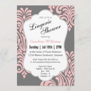 Rosa Damask Lingerie Shower Inbjudningar