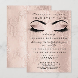  Rosa Damask Makeup Glitter Öga 16:e Bride Inbjudningar