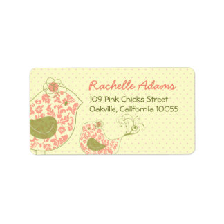 Rosa Damask Mamma & Flicka Birds Chic Adress Adressetikett