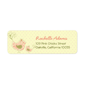 Rosa Damask Mamma & Flicka Birds Chic Adress Returadress Etikett