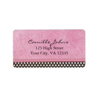 Rosa Damask med Black and White Polka dots Adressetikett
