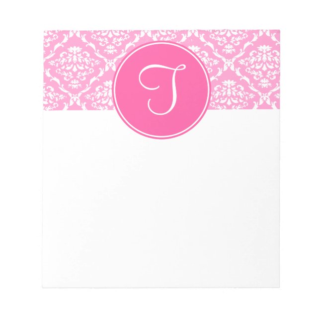 Rosa Damask Monogram-Anteckningsblock Anteckningsblock (Framsida)