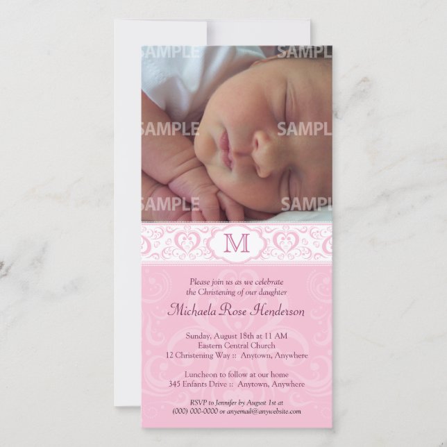 Rosa Damask Monogram Baptism/Christening (Framsida)