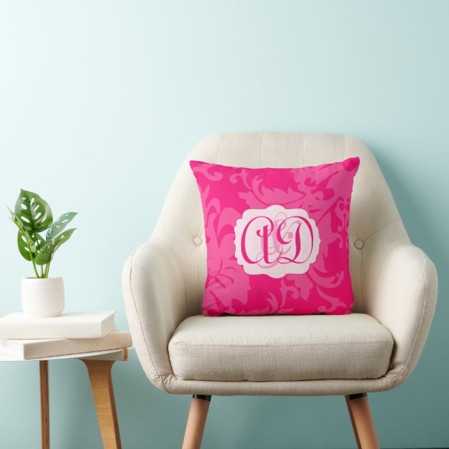 Rosa Damask Monogram Bride eller Annidag Pillow Kudde (Stol)