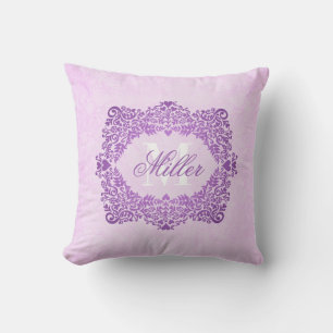 Rosa Damask Monogram Namn Kudde