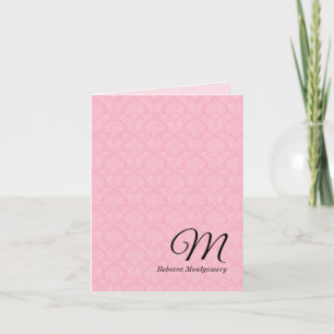 Rosa Damask Monogrammed Deluxe Anteckningskort