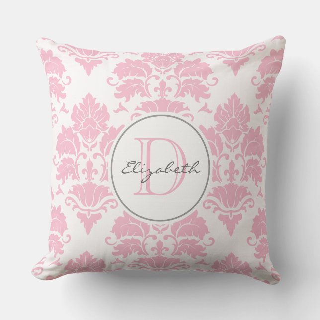 Rosa Damask Monogrammed Pillow Kudde (Framsida)