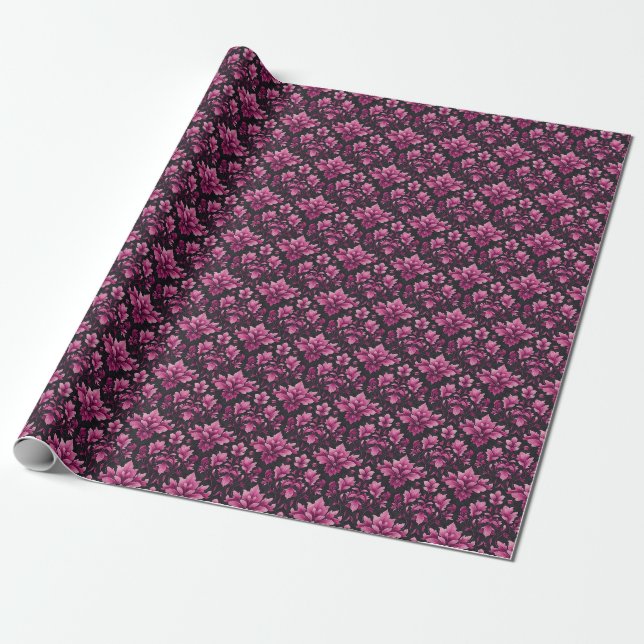 Rosa Damask on Black Presentpapper (Utrullad)