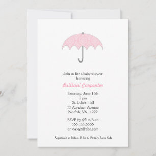 Rosa Damask Paraplla Baby Shower-Inbjudningskort Inbjudningar