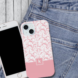  Rosa Damask Pattern Monogram iPhone 14 Fodral