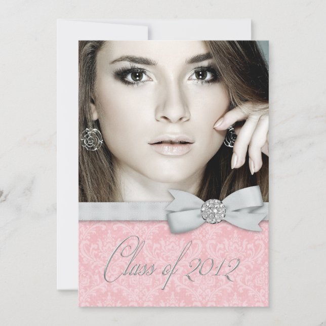 Rosa Damask Photo Tillkännagivande för studenten (Framsida)