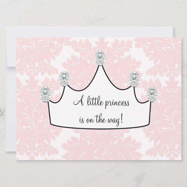 Rosa Damask Prinsessa Babyflicka Bebisbad Inbjudningar (Framsida)