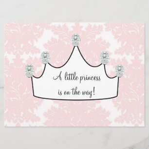 Rosa Damask Prinsessa Babyflicka Bebisbad Inbjudningar