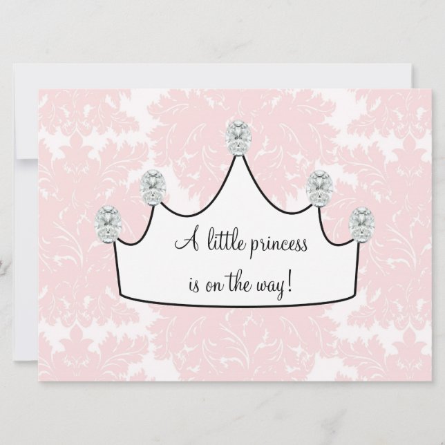Rosa Damask Prinsessa Babyflicka Bebisbad Inbjudningar (Framsida)
