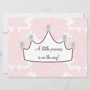 Rosa Damask Prinsessa Babyflicka Bebisbad Inbjudningar