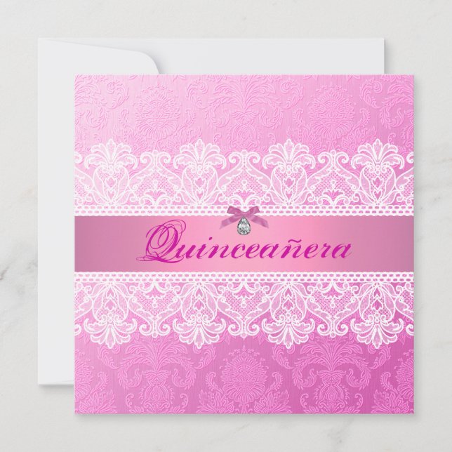 Rosa Damask Quinceanera Birthday Inbjudan (Framsida)