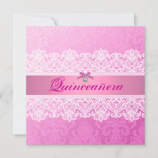 Rosa Damask Quinceanera Birthday Inbjudan