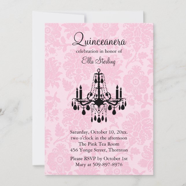 Rosa Damask Quinceanera-inbjudan Inbjudningar (Framsida)