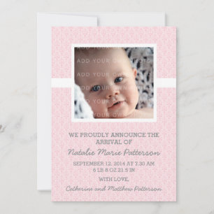 Rosa Damask Ram Photo Baby annonsering Meddelande