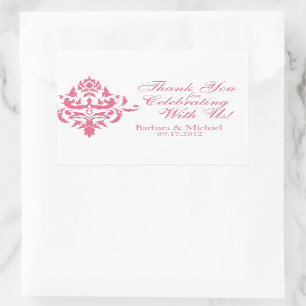 Rosa Damask Rectangle Wedding Favor Stickers Rektangulärt Klistermärke