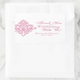 Rosa Damask Rectangle Wedening Stickers Rektangulärt Klistermärke