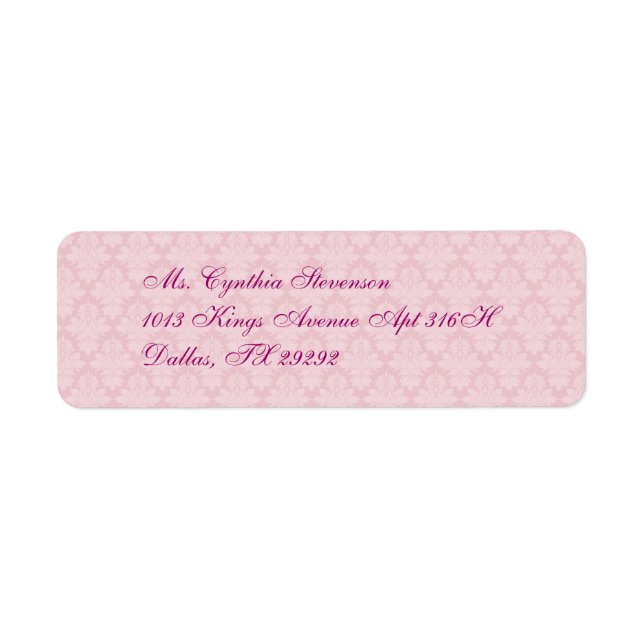 Rosa Damask Returadress Etikett (Framsidan)