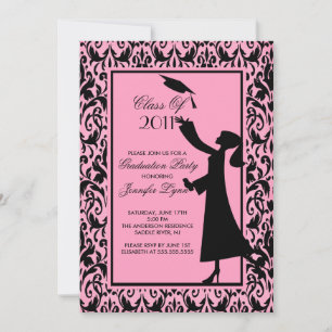 Rosa Damask Studenten inbjudan Silhouette Grad