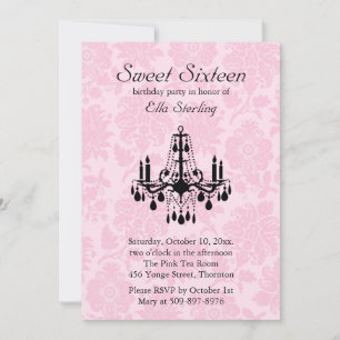 Rosa Damask Sweet sixteen Blådagsinbjudan Inbjudningar