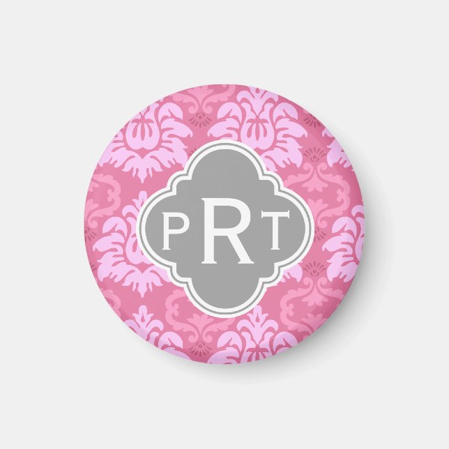 Rosa Damask Trio Monogram Magnet (Framsidan)