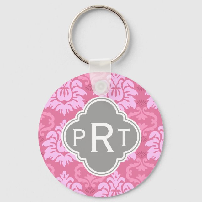 Rosa Damask Trio Monogram Nyckelring (Framsida)