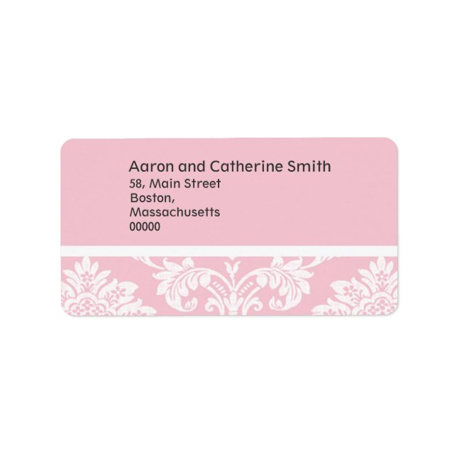 Rosa Damask Wedding Adressetiketters Adressetikett (Framsidan)