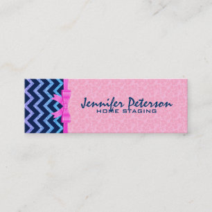 Rosa Damasker för färgad Glitter Blue Chevron 2a Mini Visitkort