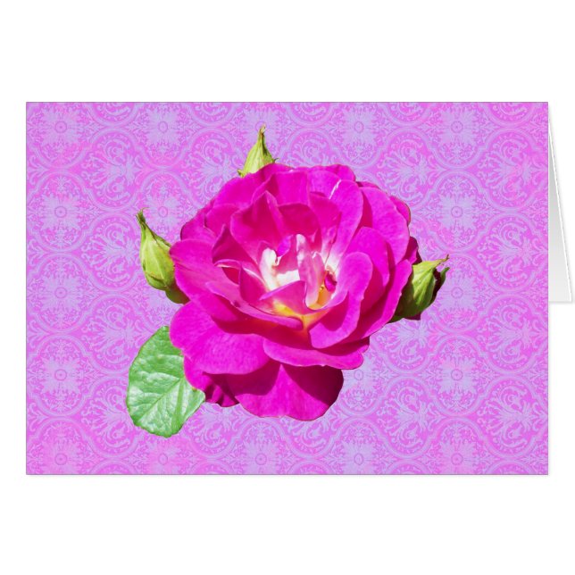 Rosa damast för Violet Hälsningskort (Framsidan Horizontal)