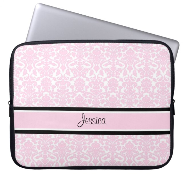 Rosa damastast anpassningsbarnamn för bärbar dator laptop sleeve (Framsidan)