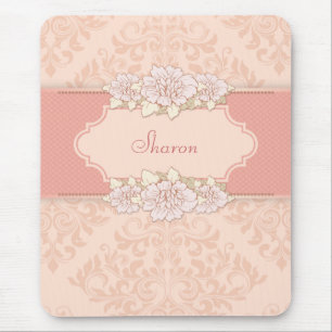 Rosa damastast blom- Mousepad Musmatta